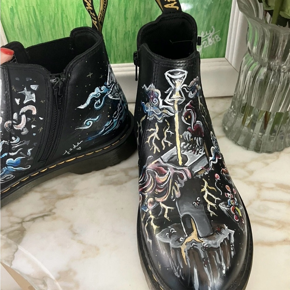 Dr. Martens Chelsea Custom Painted Air Wair Boots Jade Collins JCollarts New 9 - Picture 5 of 7